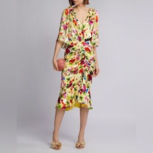 Saloni Olivia floral silk midi dress size 4